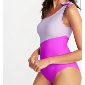 Old Navy One Piece One Shoulder Swimsuit Pink Colorblock Womens Size XS NWT